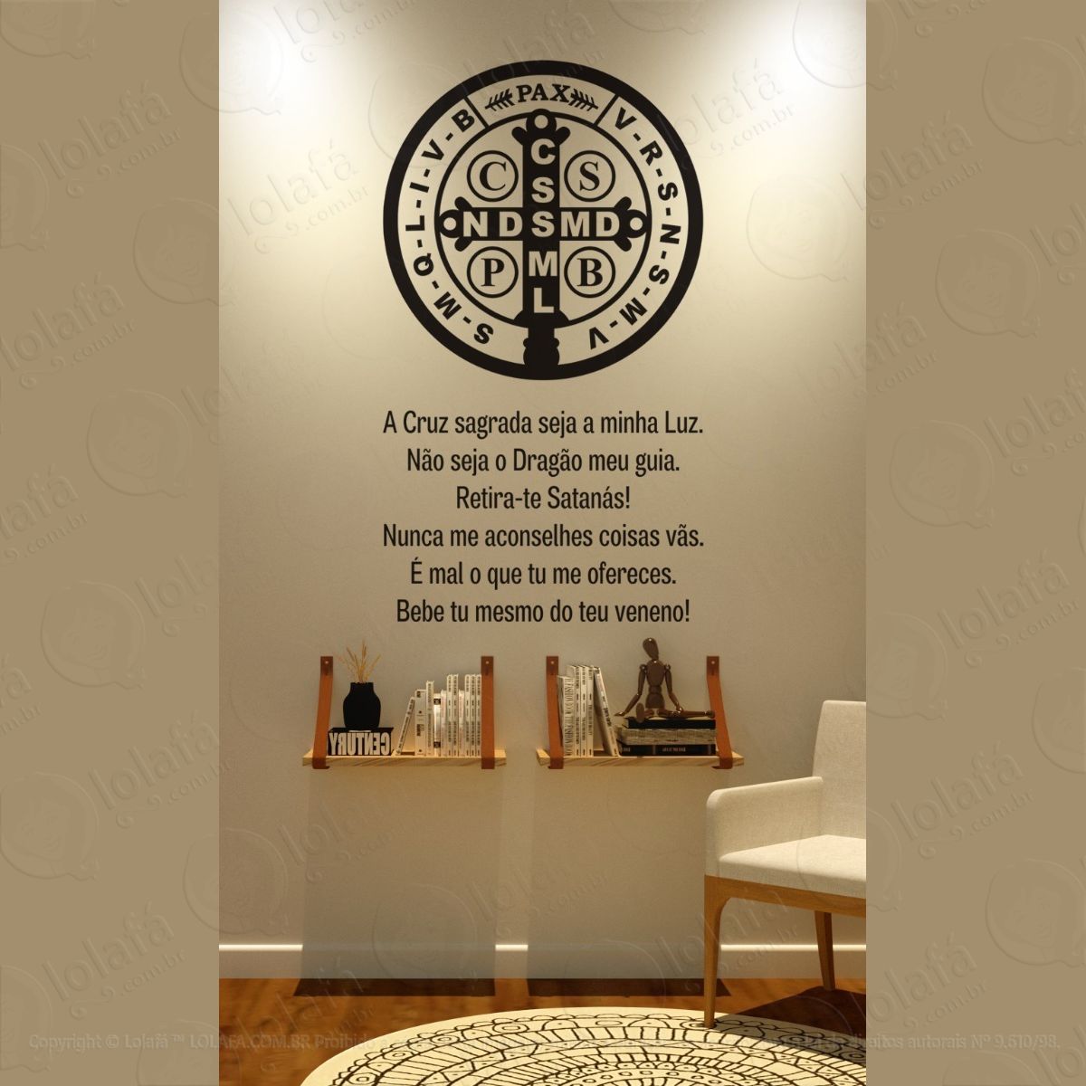 adesivo decorativo parede católico oração são bento 100x57cm mod:1351