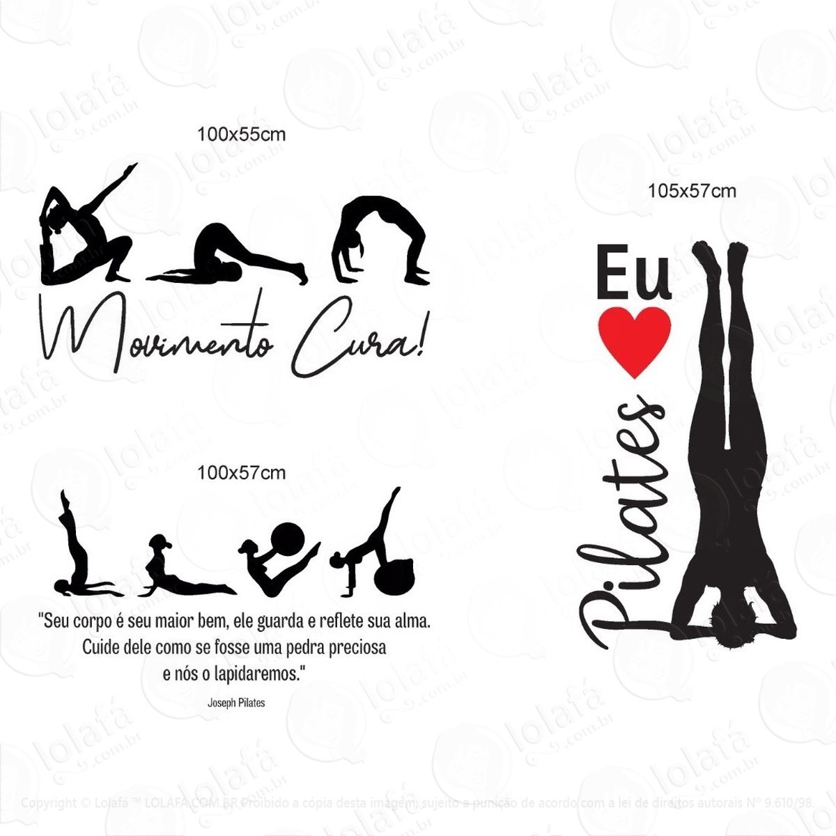 kit 3 adesivos decorativos de paredes para pilates + brinde! mod:1362