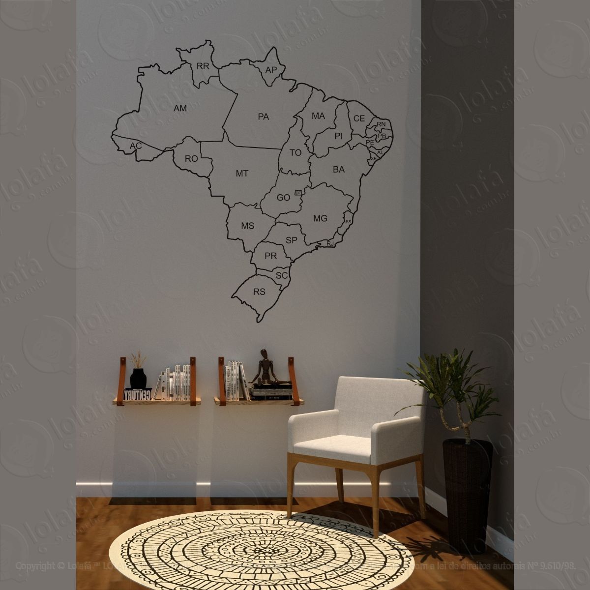 adesivo decorativo para parede mapa do brasil 1,15 x 1,15m mod:1371