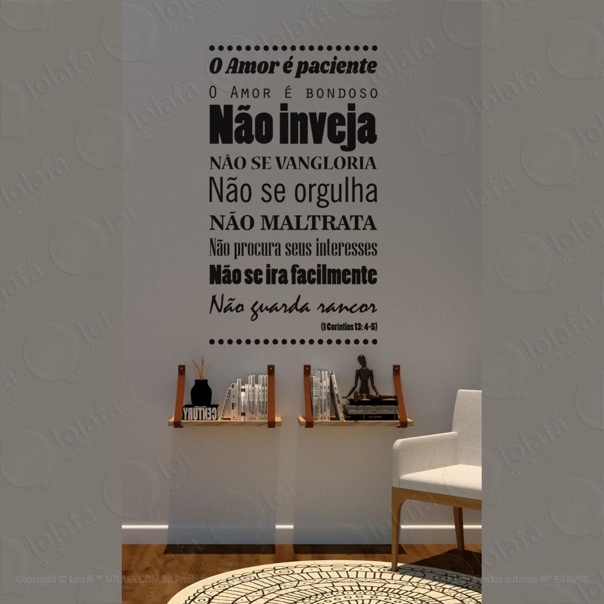 adesivo decorativo para porta versículo bíblico coríntios 13 mod:1417