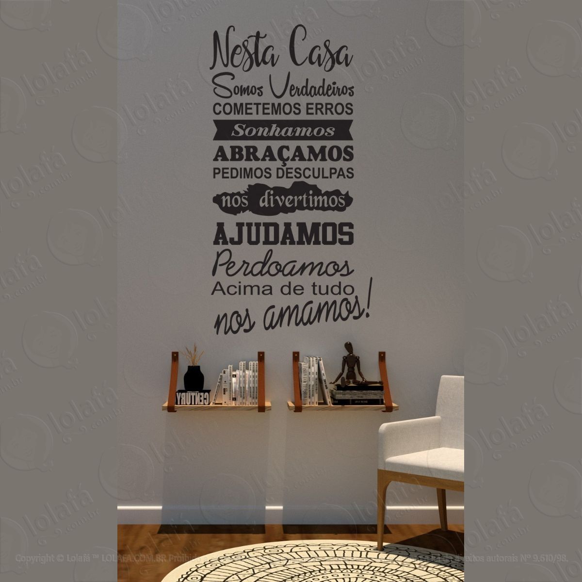 adesivo decorativo parede nesta casa somos verdadeiros... mod:1430