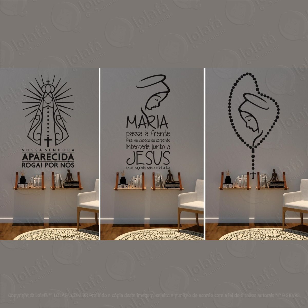 kit 3 adesivos de parede religioso nossa senhora aparecida mod:1447