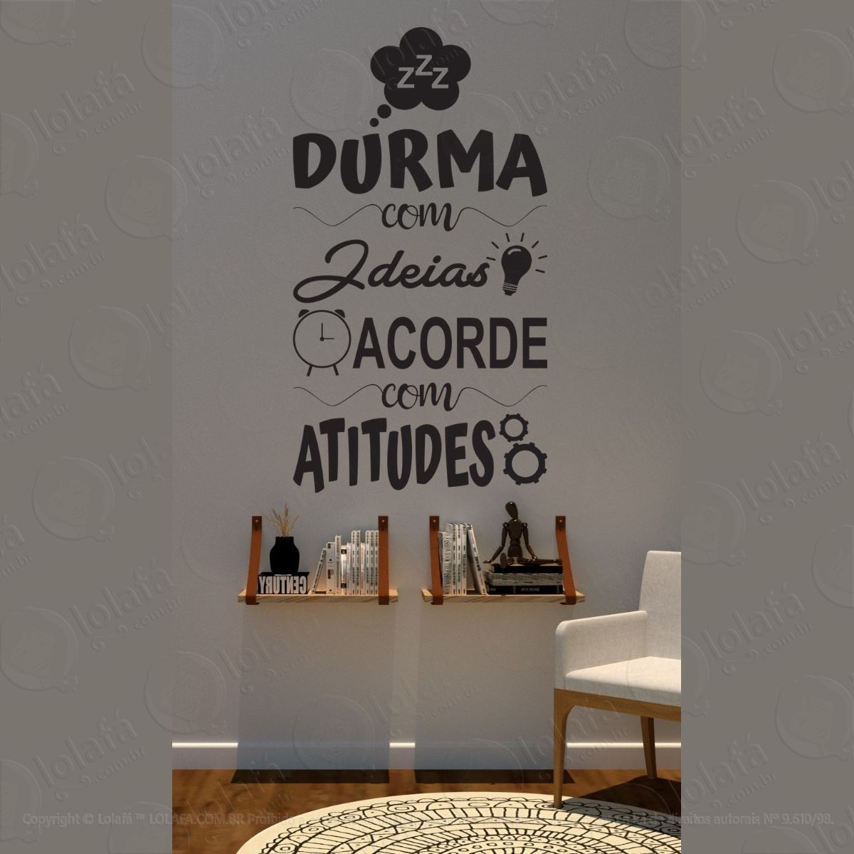 adesivo decorativo  durma com ideias acorde com atitudes mod:1457