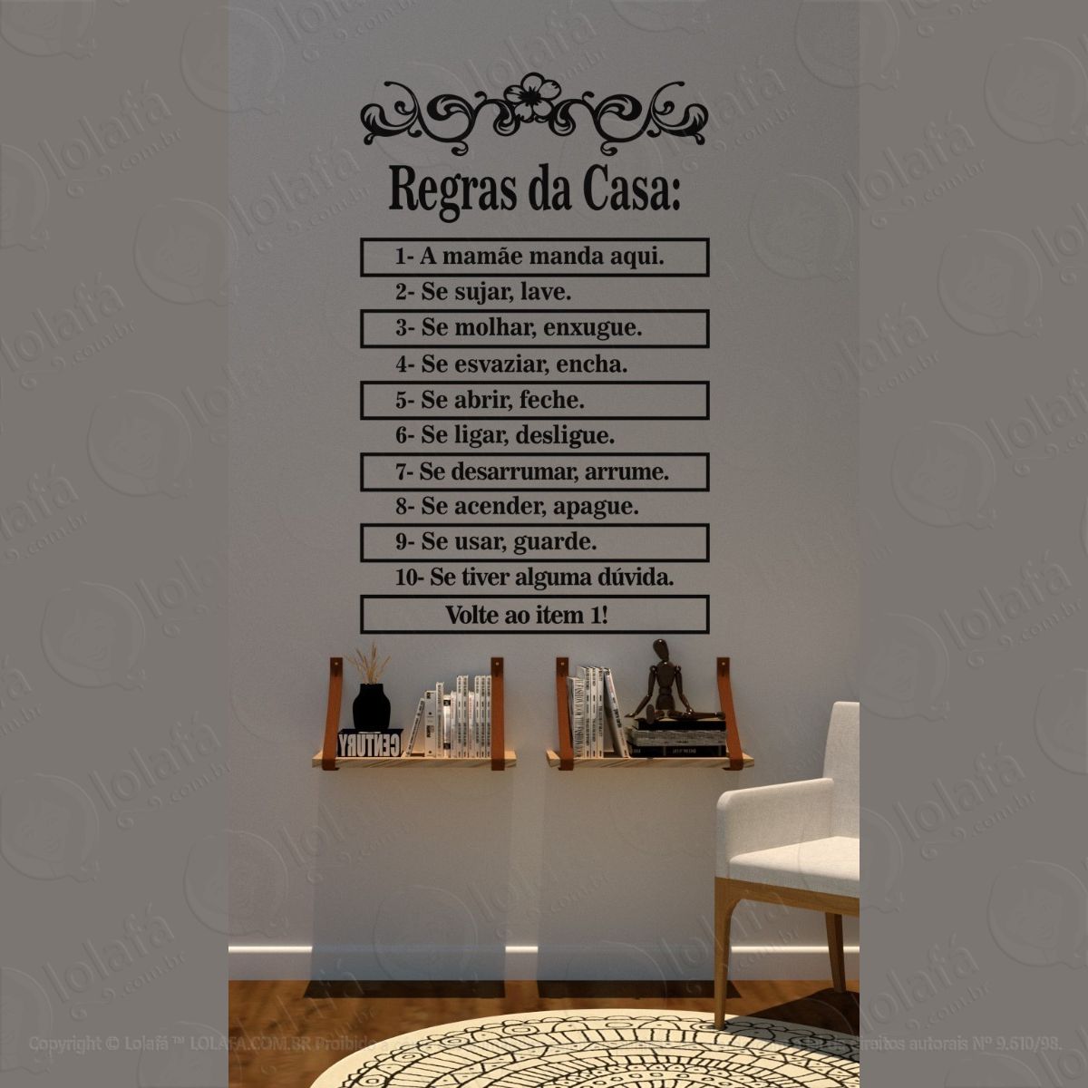 adesivo  decorativo para portas regras da casa + brinde mod:1462