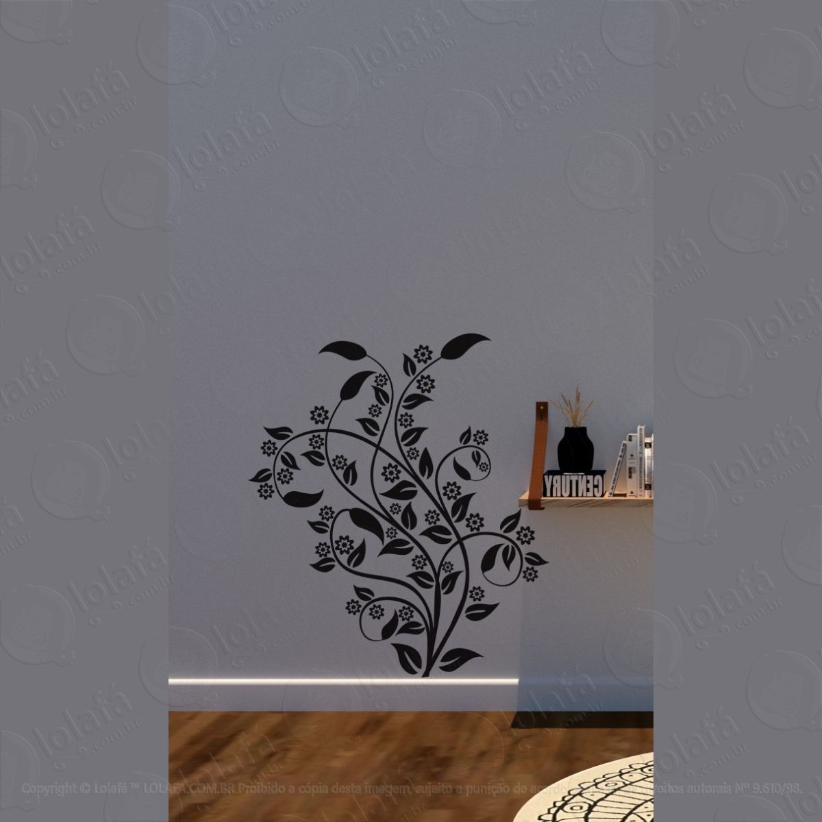 adesivo decorativo floral parede + brinde mod:1562