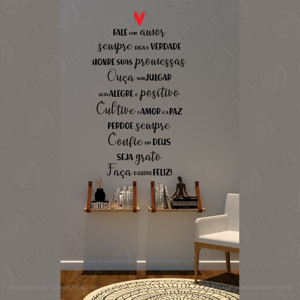 adesivo frases decorativas de parede fale com amor 1,00x0,57 mod:1628