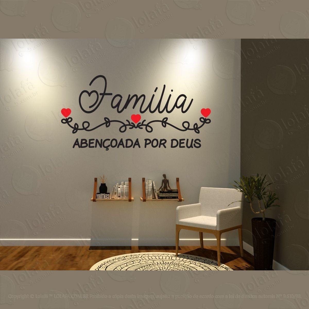 adesivo de parede família abençoada por deus + brinde mod:1638