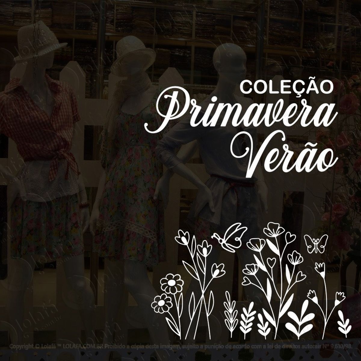 adesivo para vitrine coleção primavera verão flor borboleta mod:1822