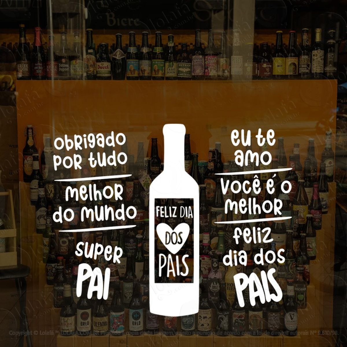 adesivo decorativo vitrine garrafa vinho feliz dia dos pais mod:1835