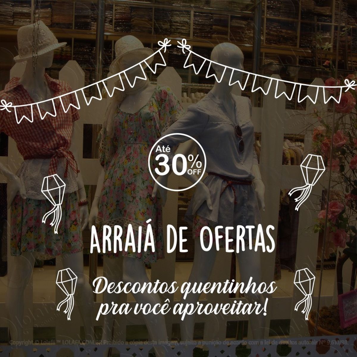 adesivo de vitrine festa junina arraiá de ofertas descontos mod:1850