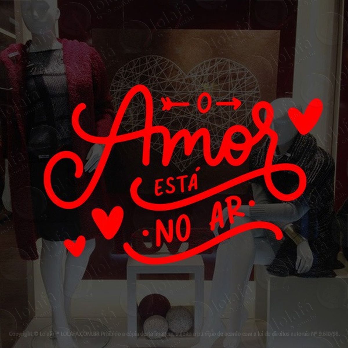 adesivo decorativo vitrine namorados o amor está no ar mod:1879