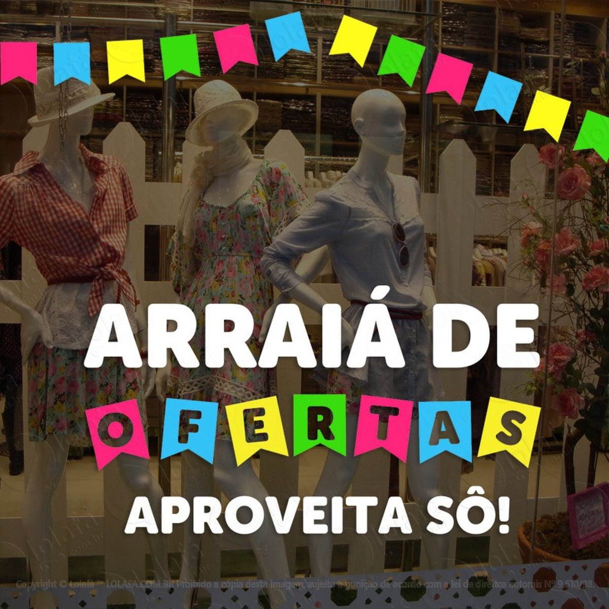 adesivo vitrine festa junina arraiá de ofertas bandeirinhas mod:1890