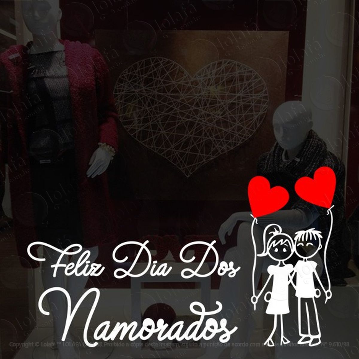 adesivo decorativo vitrine dia dos namorados casal balão mod:1899