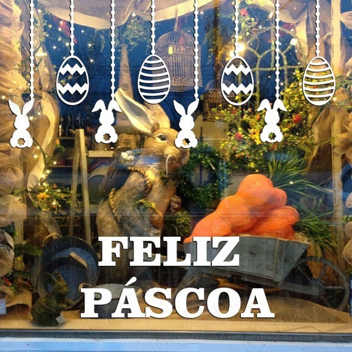 adesivo decorativo vitrine ovos e coelhos feliz páscoa mod:1962