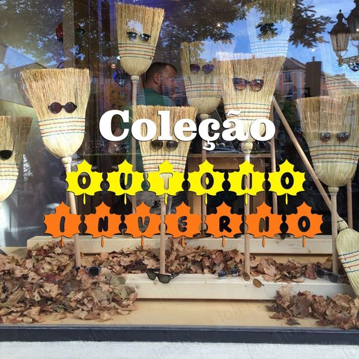 adesivo decorativo vitrine coleção outono inverno folhas mod:1983