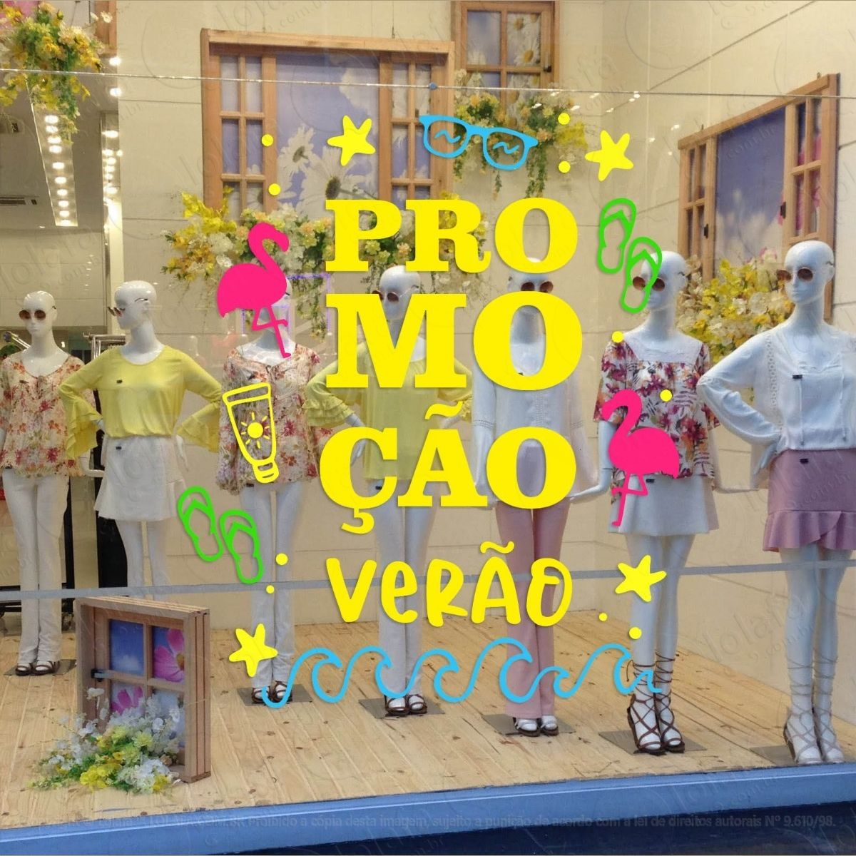 adesivo decorativo vitrine promoção verão desenhos praia mod:2001