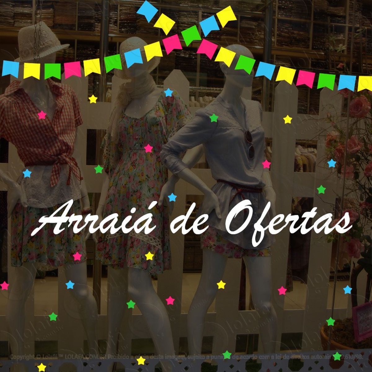 adesivo de vitrine festa arraiá ofertas bandeiras estrelas mod:2020