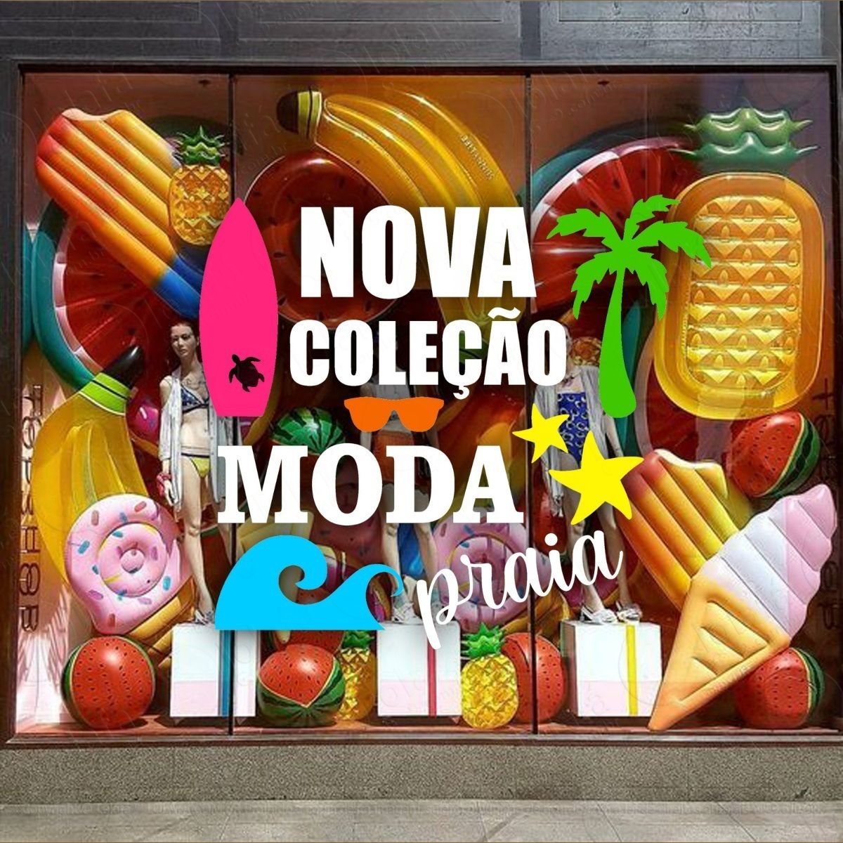 adesivo decorativo vitrine nova coleção moda praia mod:2053