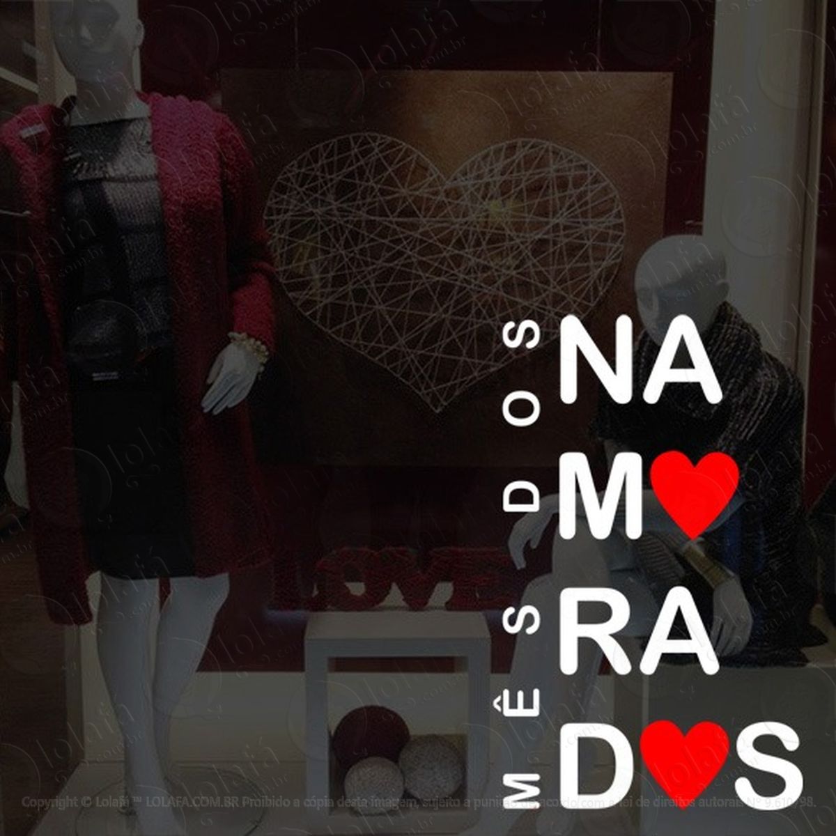 adesivo decorativo vitrine mês dos namorados coração mod:2074