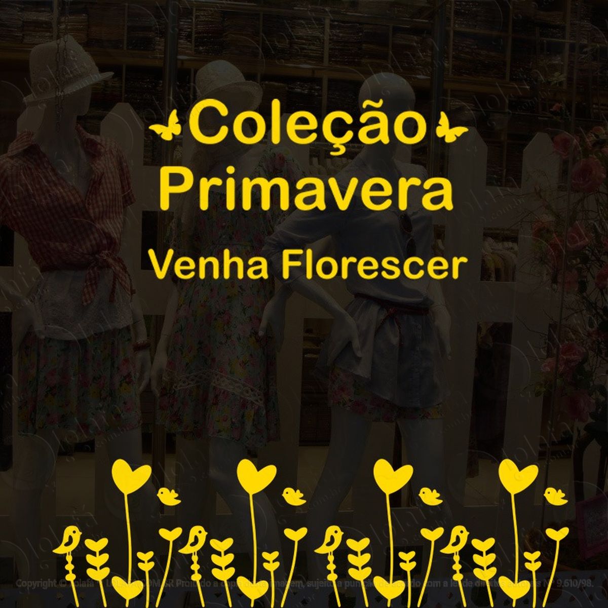 adesivo para vitrine coleção primavera florescer pássaros mod:2081