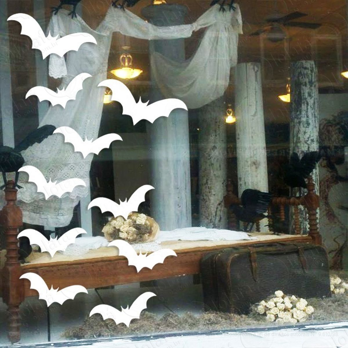 adesivo decorativo vitrine halloween morcegos - 10 unidades mod:2092