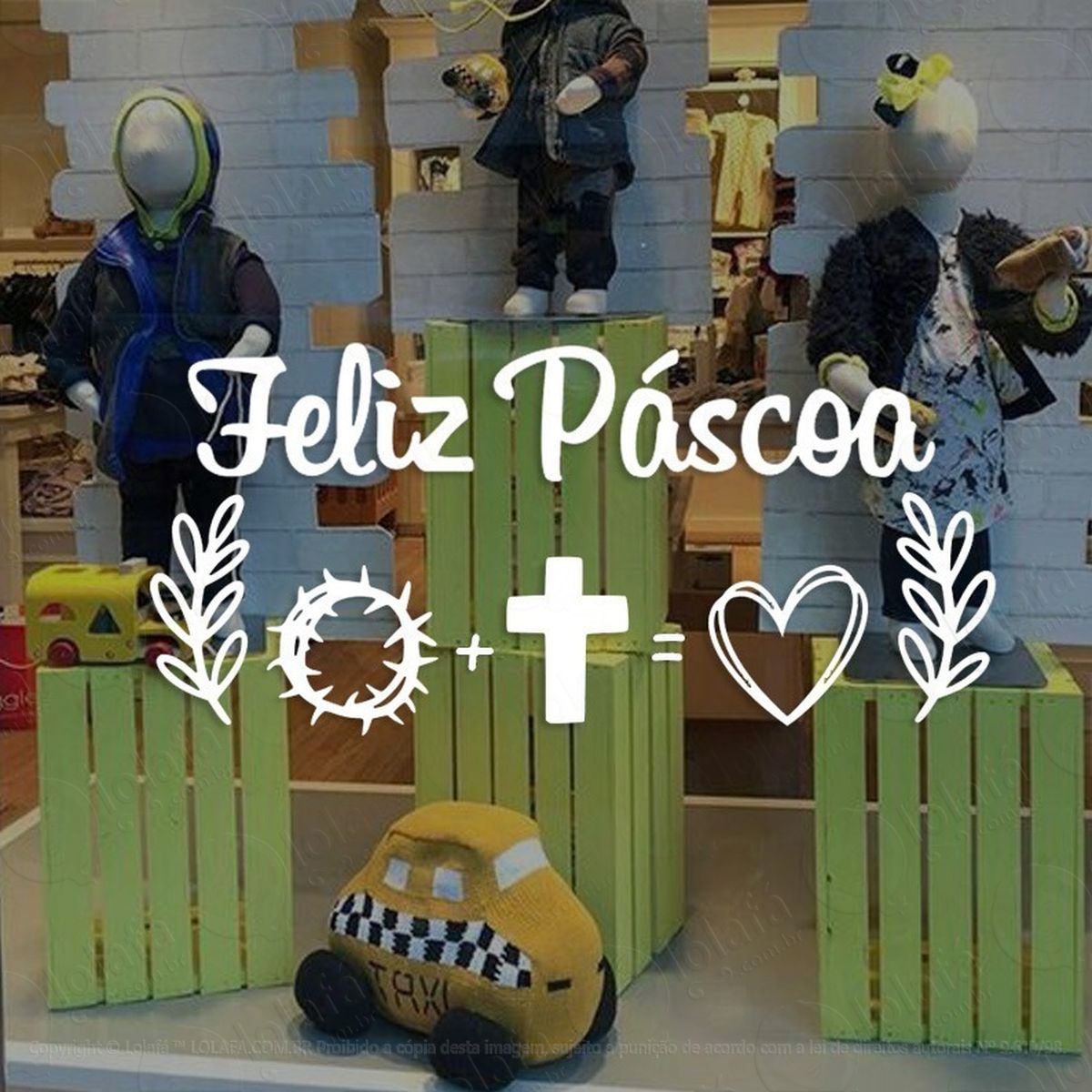 adesivo decorativo vitrine feliz páscoa coroa cruz amor mod:2093