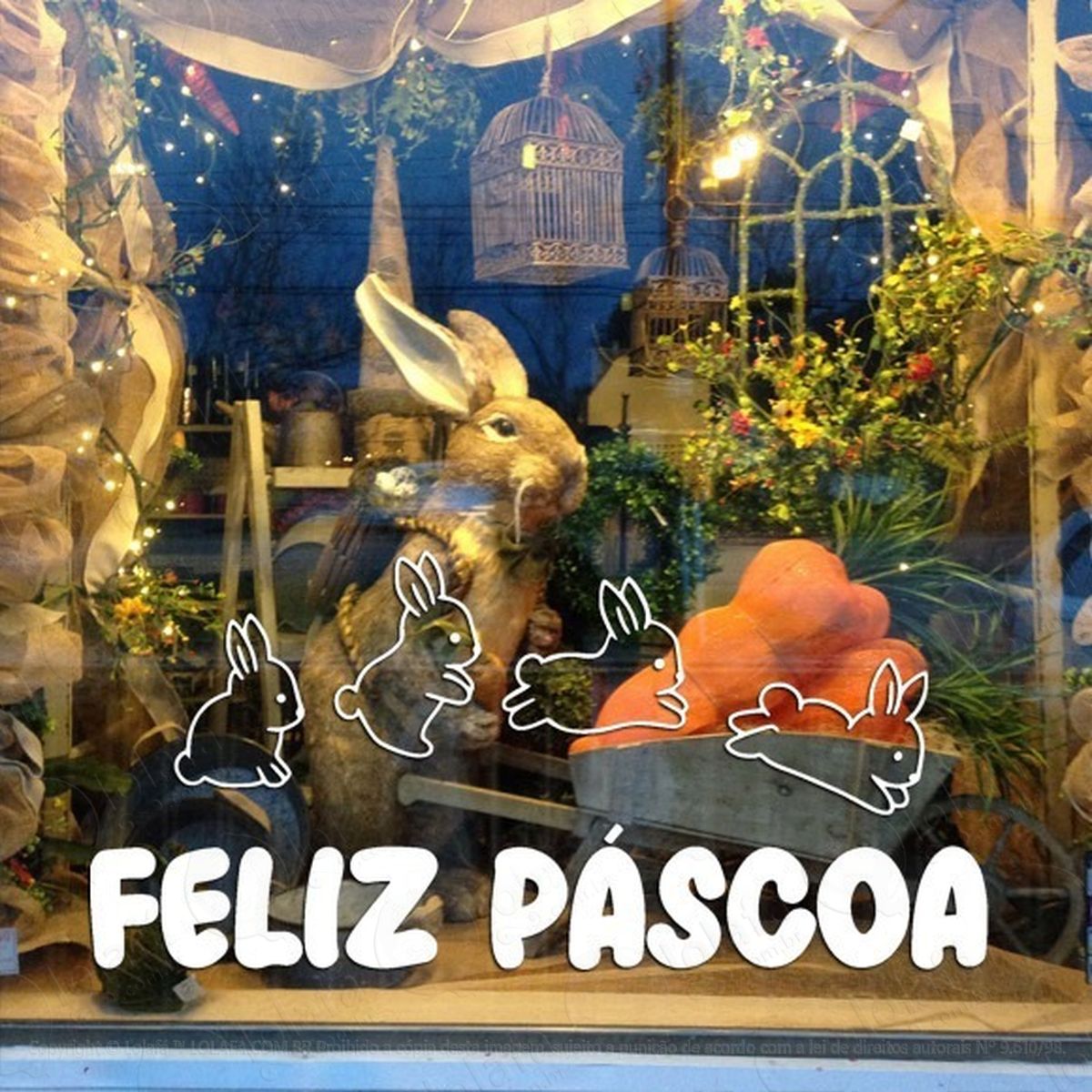 adesivo decorativo vitrine feliz páscoa coelhos saltando mod:2104