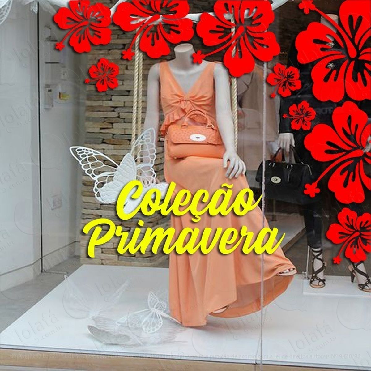 adesivo decorativo vitrine coleção primavera hibisco mod:2109