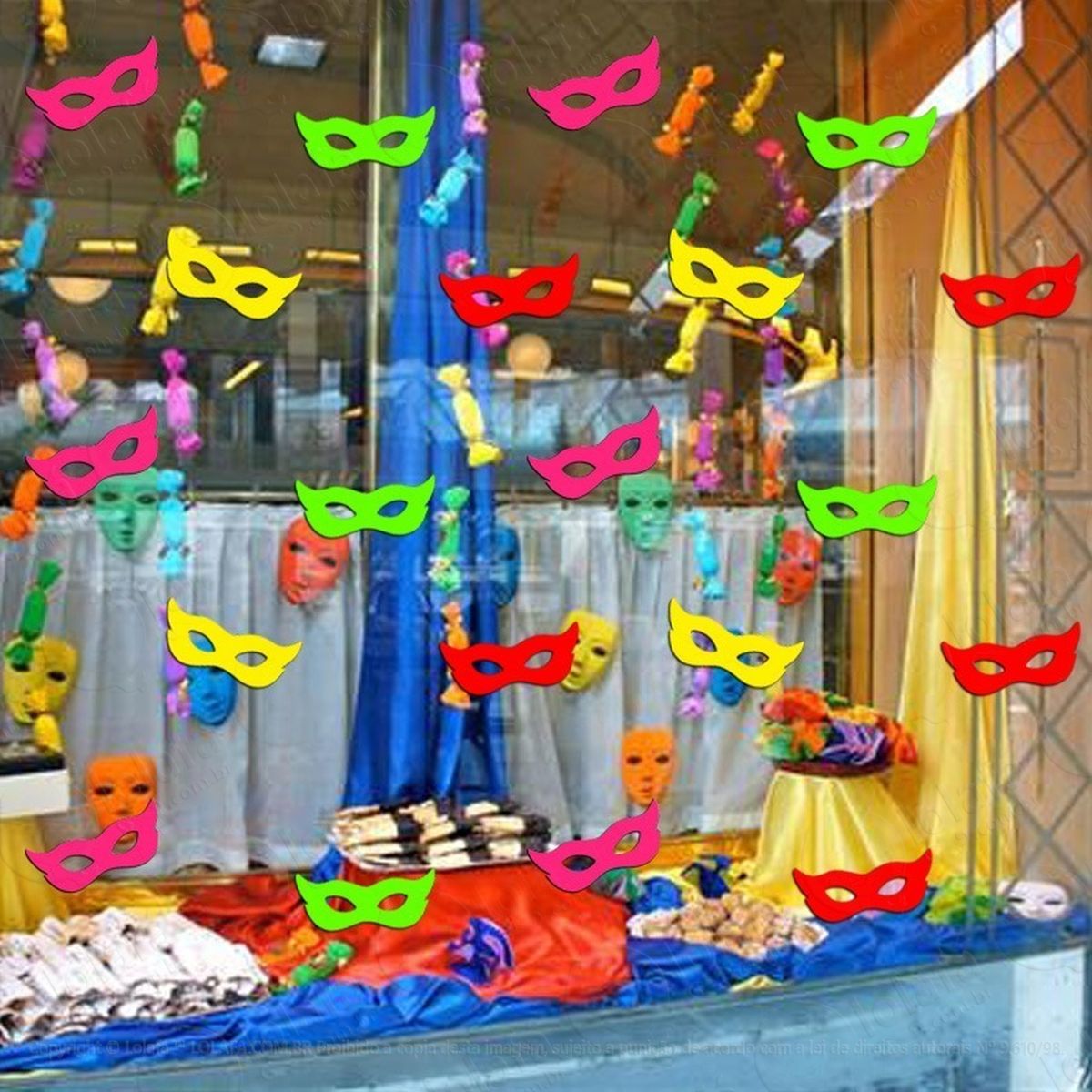 adesivo decorativo vitrine máscaras carnaval - 48 unidades mod:2113