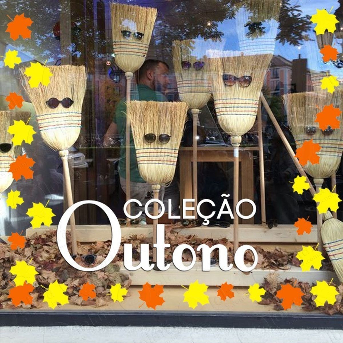 adesivo decorativo vitrine coleção outono folhas coloridas mod:2123