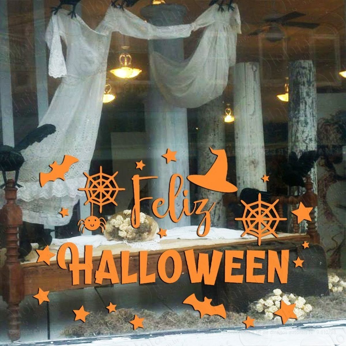 adesivo decoração vitrine feliz halloween enfeites mod:2129