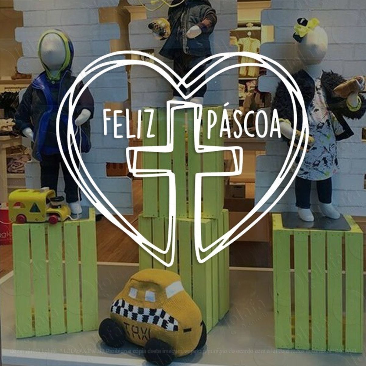 adesivo decorativo vitrine feliz páscoa coração cruz mod:2143