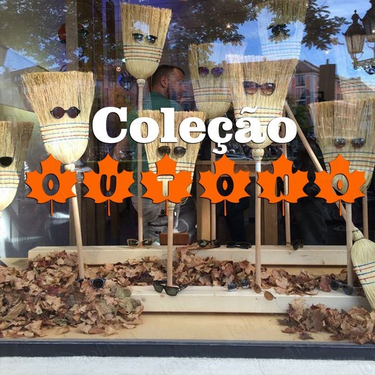 adesivo decorativo vitrine coleção outono folhas mod:2167