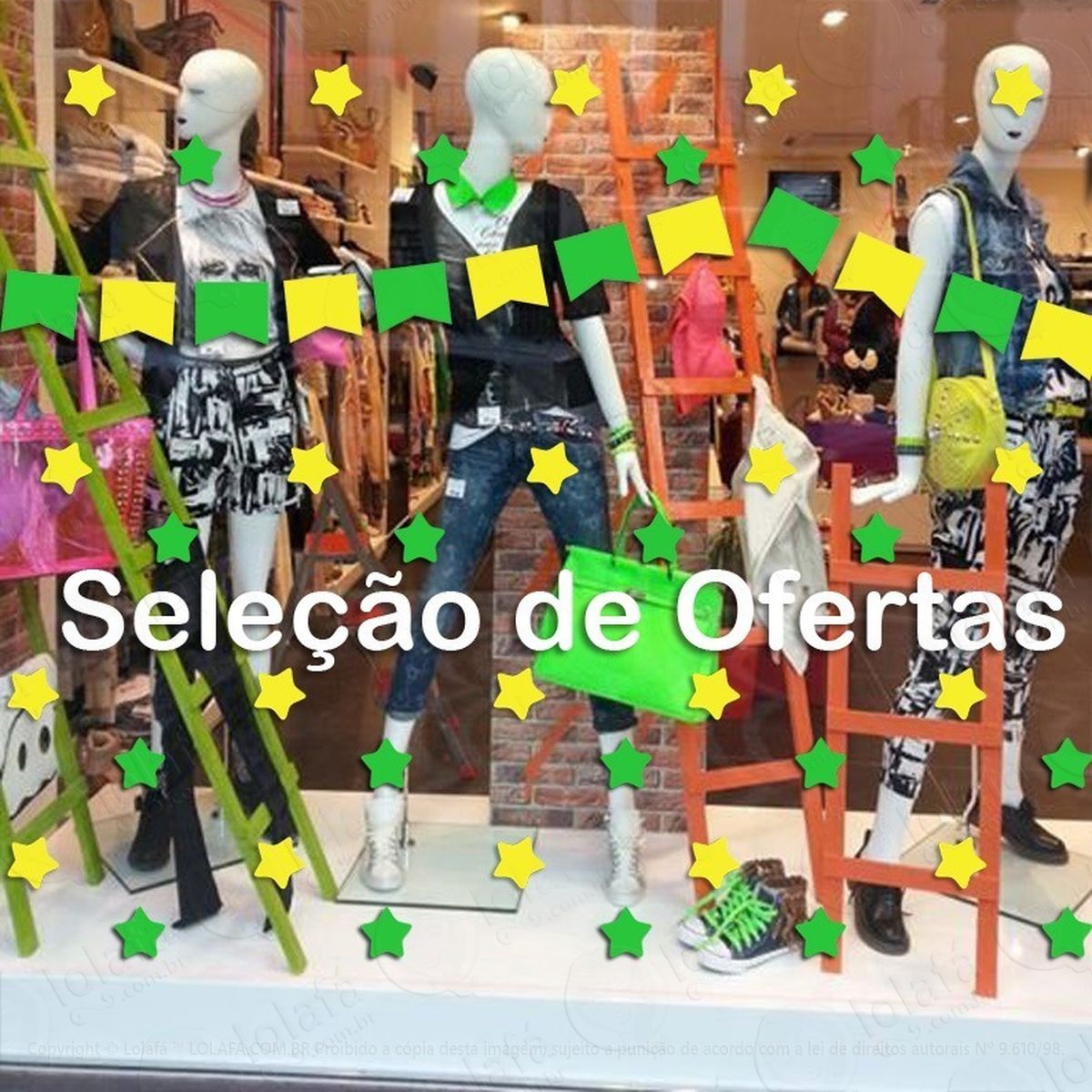 adesivo vitrine seleção de ofertas copa bandeiras estrelas mod:2169