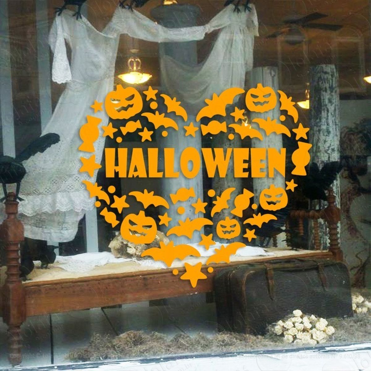 adesivo decorativo vitrine coração halloween mod:2171