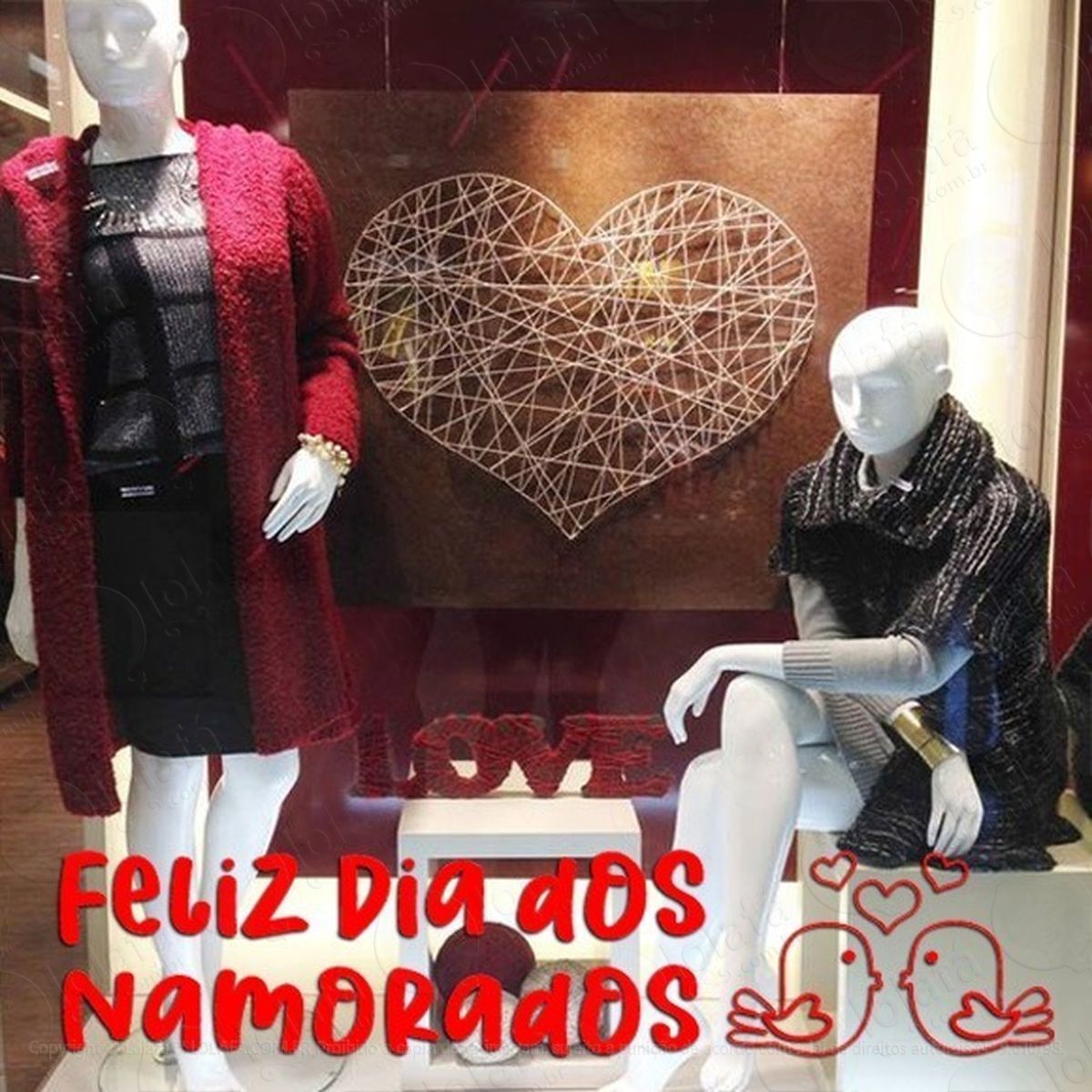 adesivo decorativo vitrine dia dos namorados pássaros mod:2199