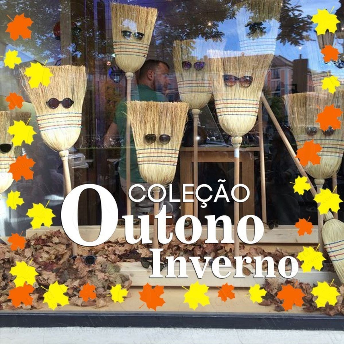 adesivo decorativo vitrine coleção outono inverno folhas mod:2207