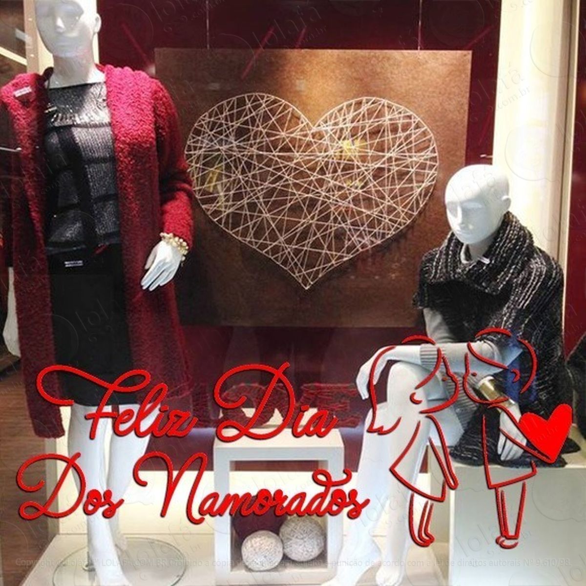 adesivo vitrine feliz dia dos namorados casal coração mod:2211