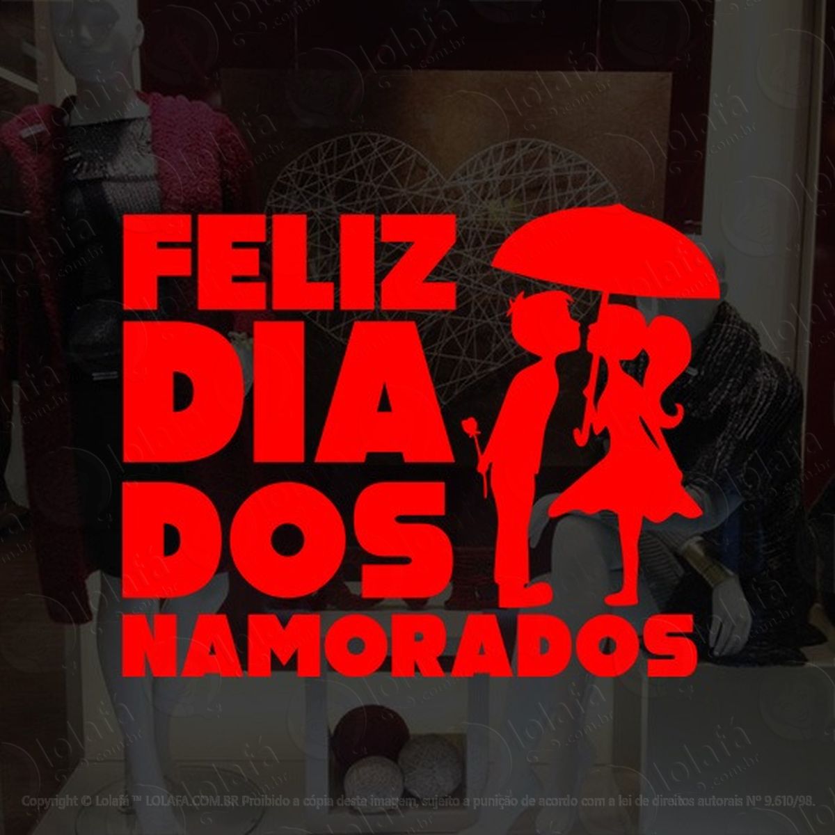 adesivo vitrine feliz dia dos namorados casal guarda chuva mod:2219