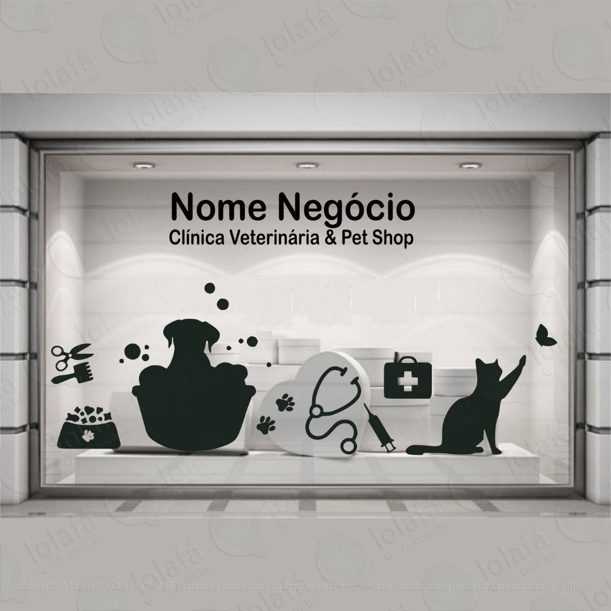 adesivo vitrine pet shop veterinário clínica parede mod:4064