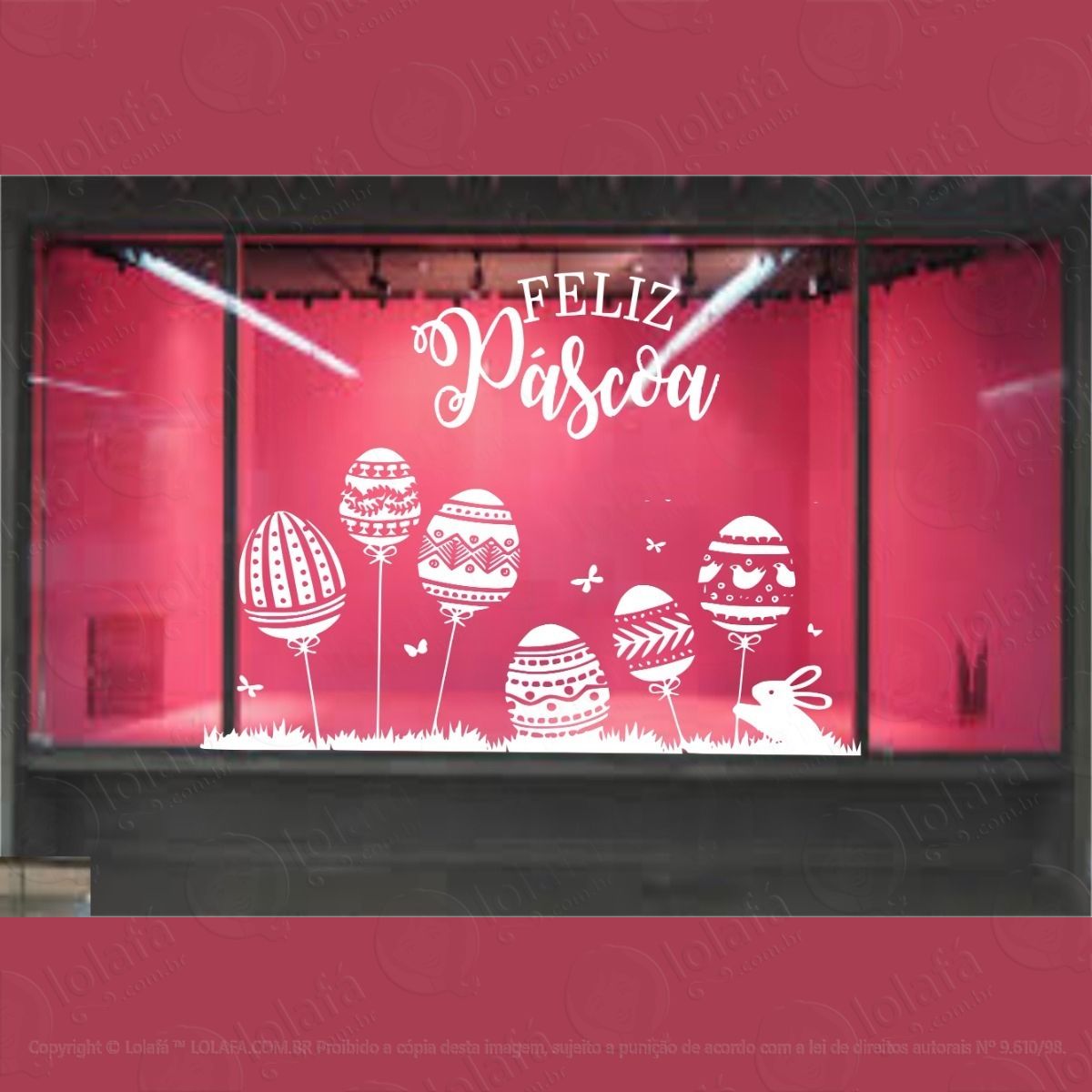 adesivo vitrine páscoa feliz loja condomínio decoração mod:4158