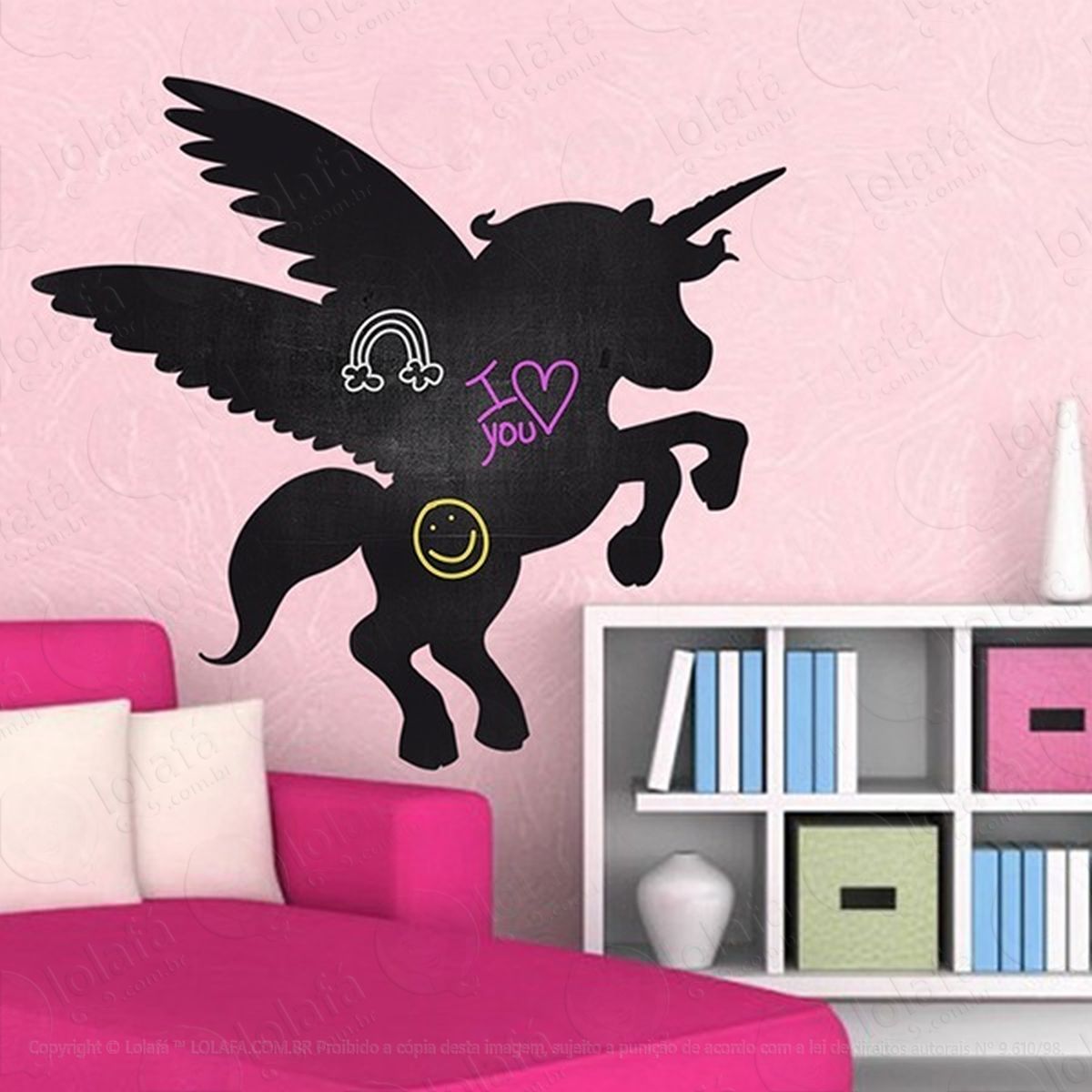 lousa adesivo unicornio parede quarto decoração unicórnio mod:4211