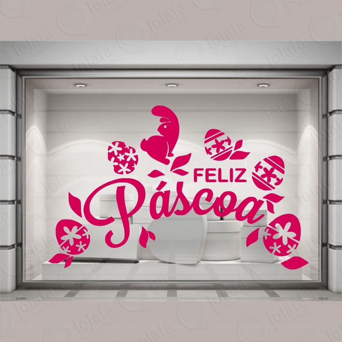 adesivo vitrine feliz páscoa loja condomínio decoração mod:4570