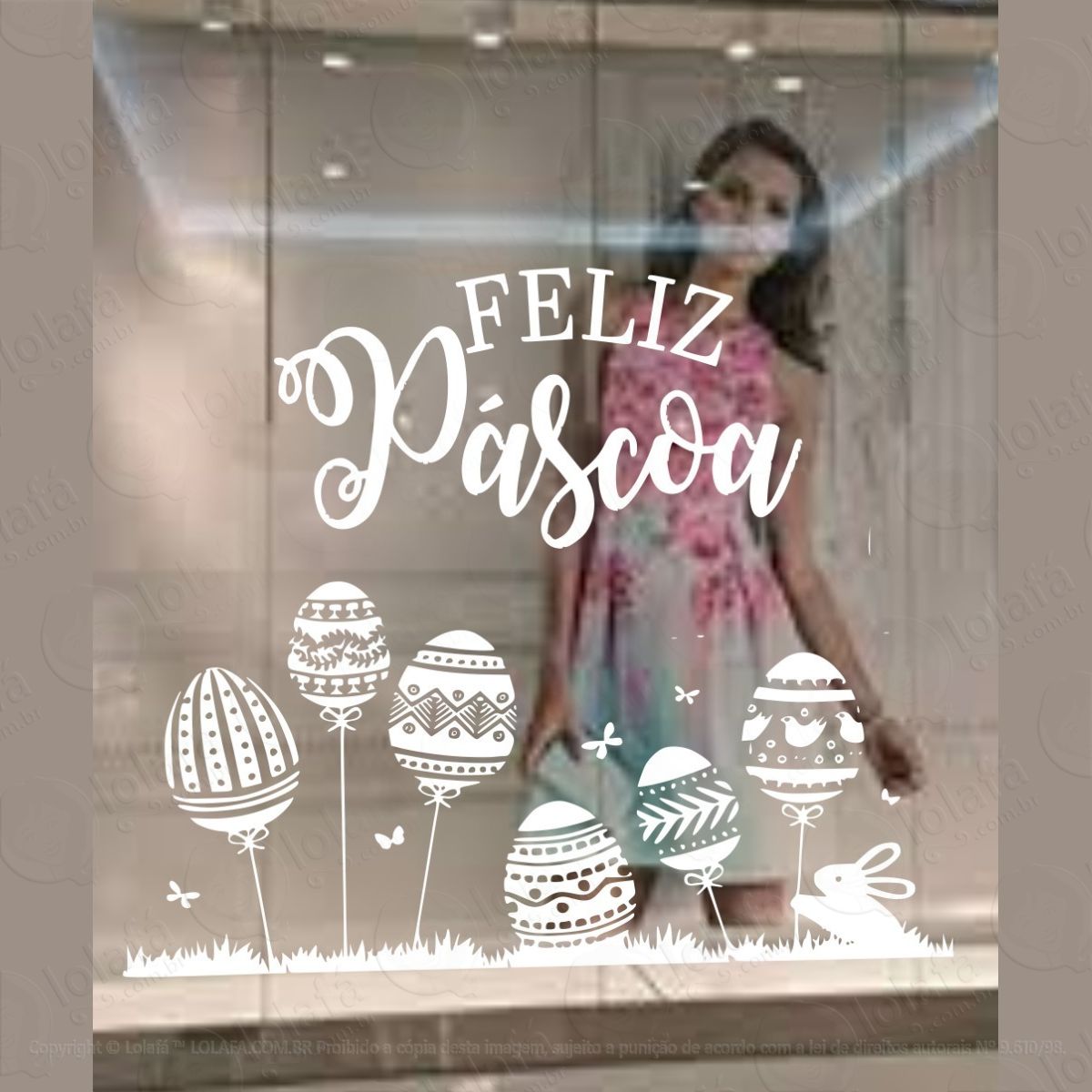 adesivo vitrine páscoa feliz loja condomínio decoração mod:4582