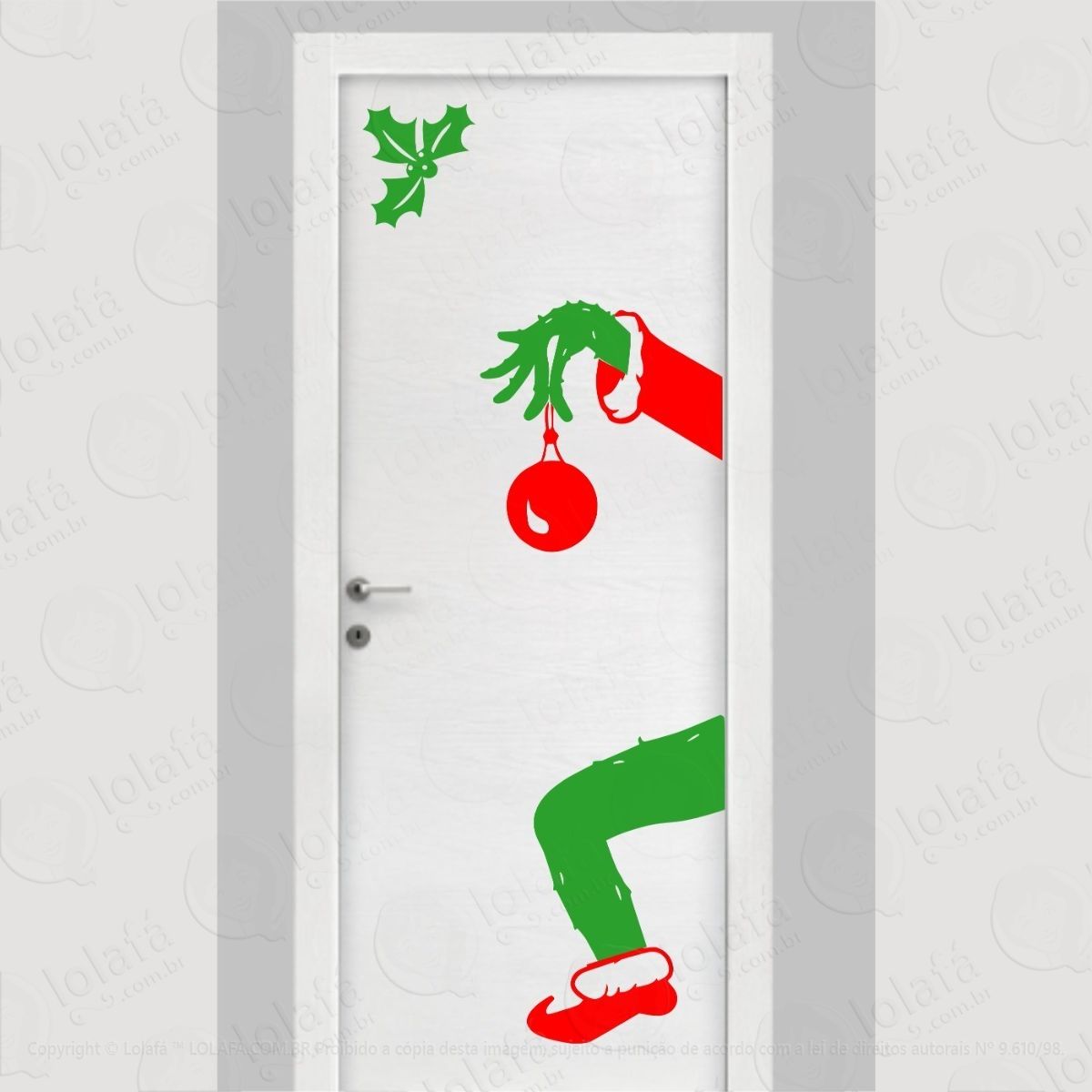 adesivo grinch natal porta decoração parede família festa mod:4588