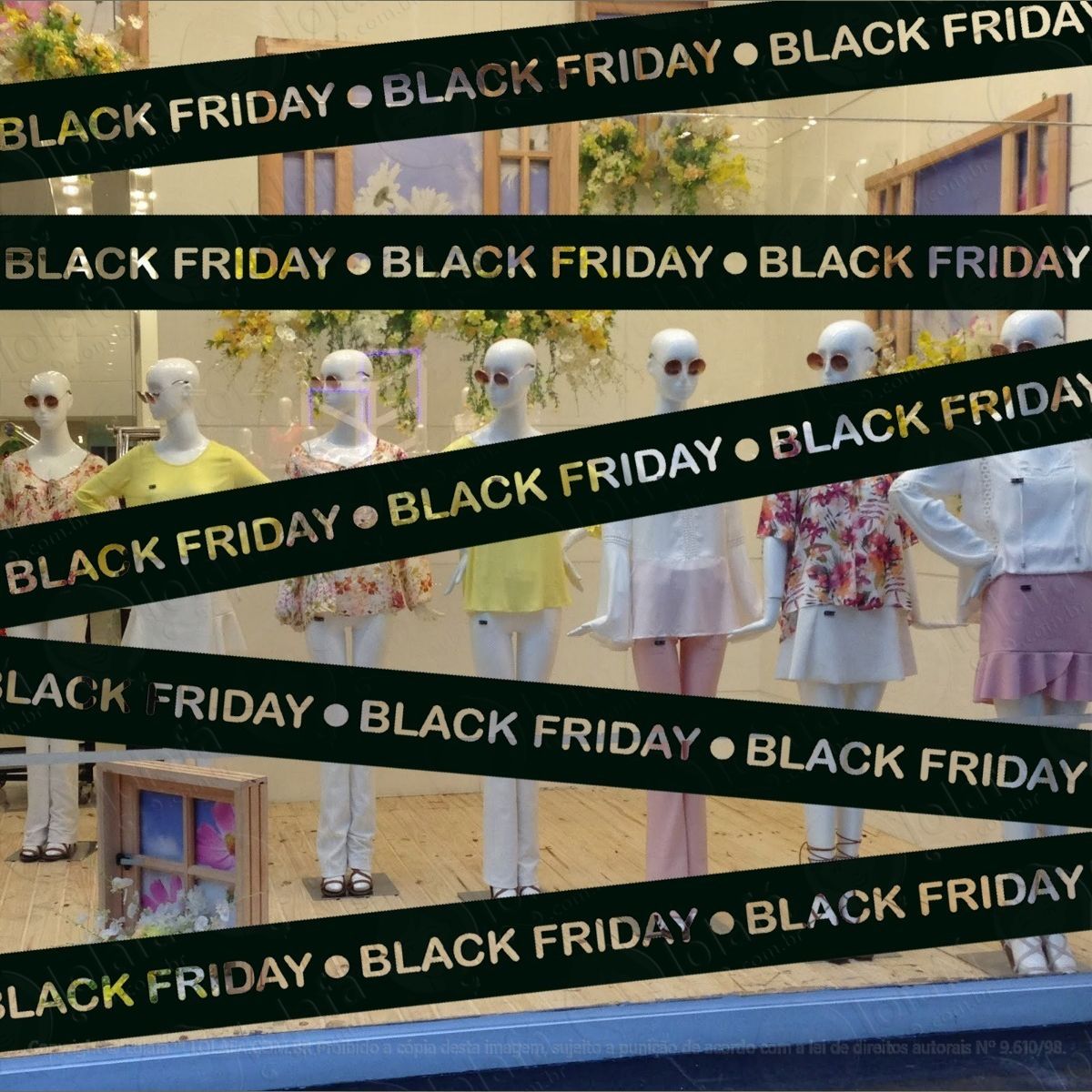 adesivo decorativo vitrine faixas black friday - 6 unidades mod:4634