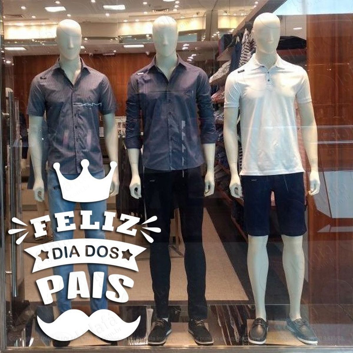 adesivo decorativo vitrine feliz dia dos pais coroa mustache mod:4652