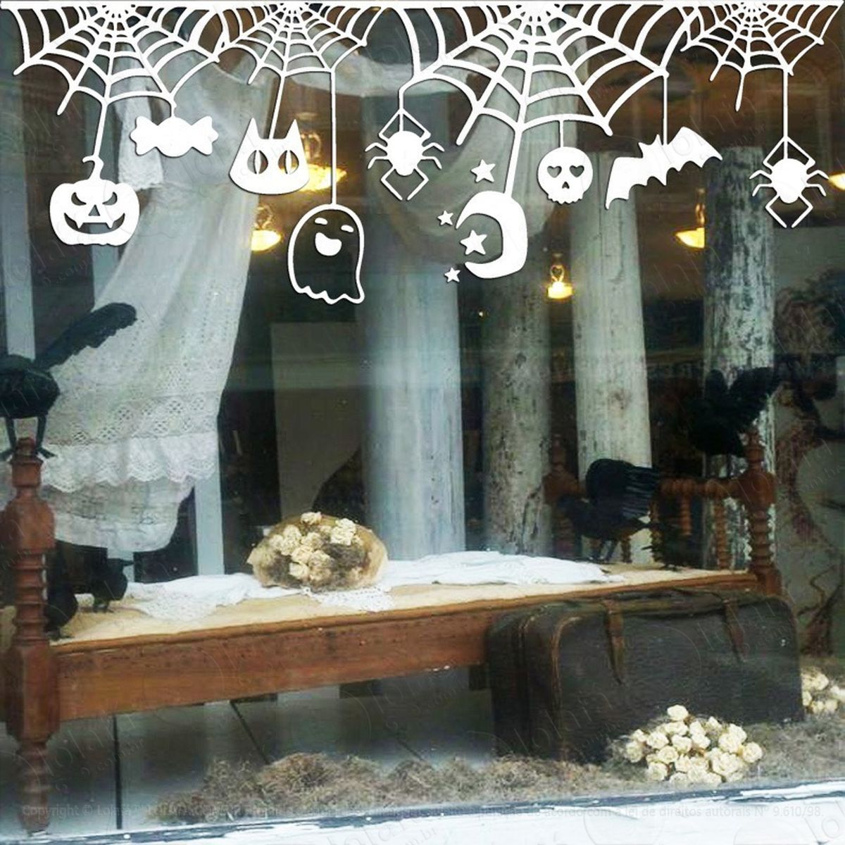 adesivo decorativo vitrine teia enfeites halloween mod:4718