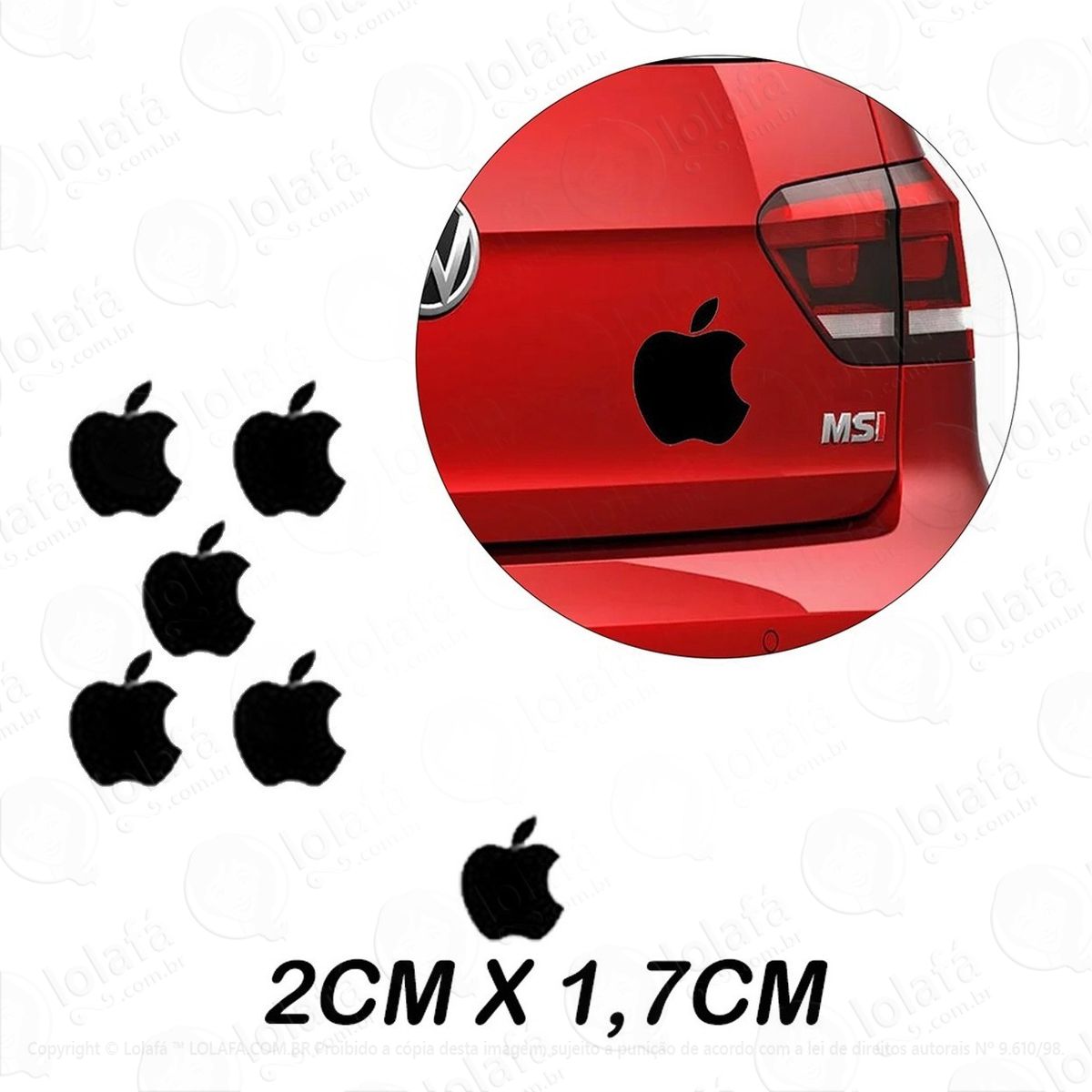 kit 5 adesivos vinil logo maçã apple vidro janela porta mod:6462