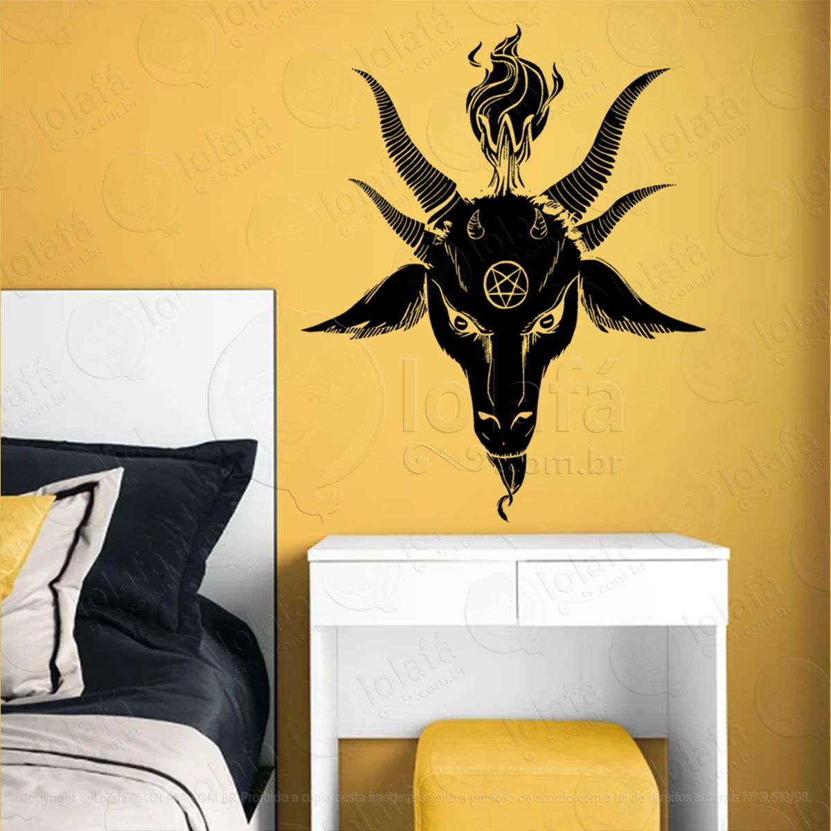 baphomet head cabeça de baphomet adesivo de parede decorativo para casa, sala, quarto, vidro e altar ocultista - mod:5